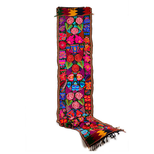 Handgewebter Wandteppich mit Blumenstickerei – Bunt, groß – Chichicastenango Design