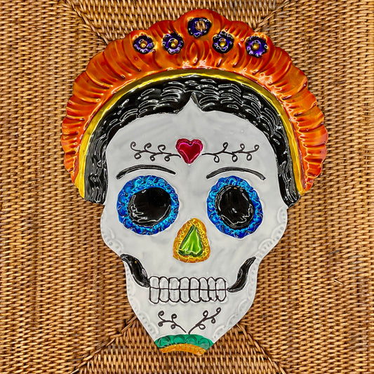 Mexikanischer Hojolata Calavera Kopf - handgefertigte Día de los Muertos Wanddekoration aus Mexiko