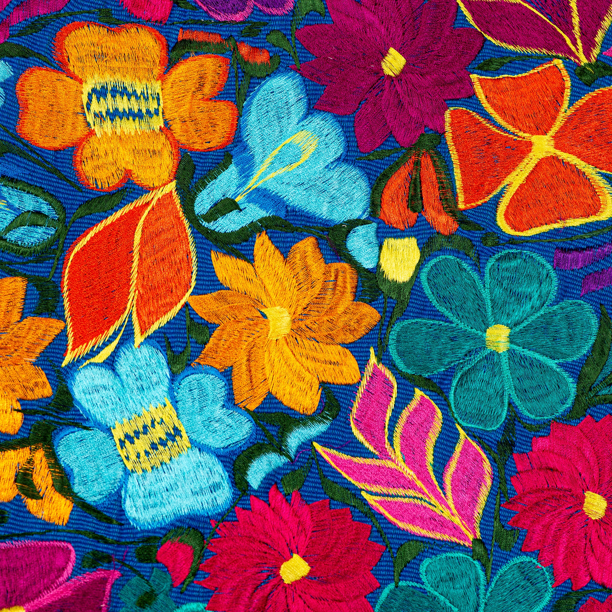 Handgewebter Wandteppich mit Blumenstickerei – Bunt, groß – Chichicastenango Design