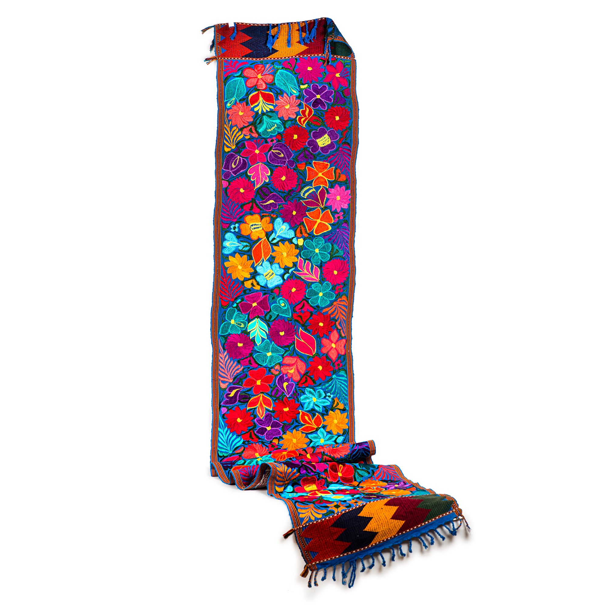 Handgewebter Wandteppich mit Blumenstickerei – Bunt, groß – Chichicastenango Design