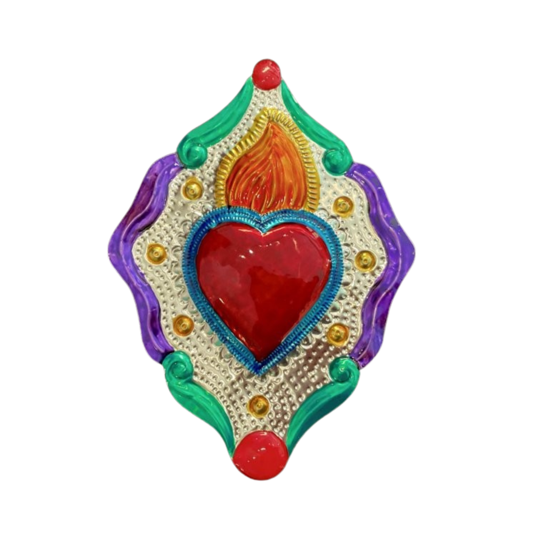Großes, buntes Metallherz aus Mexiko – Wanddeko handgefertigt