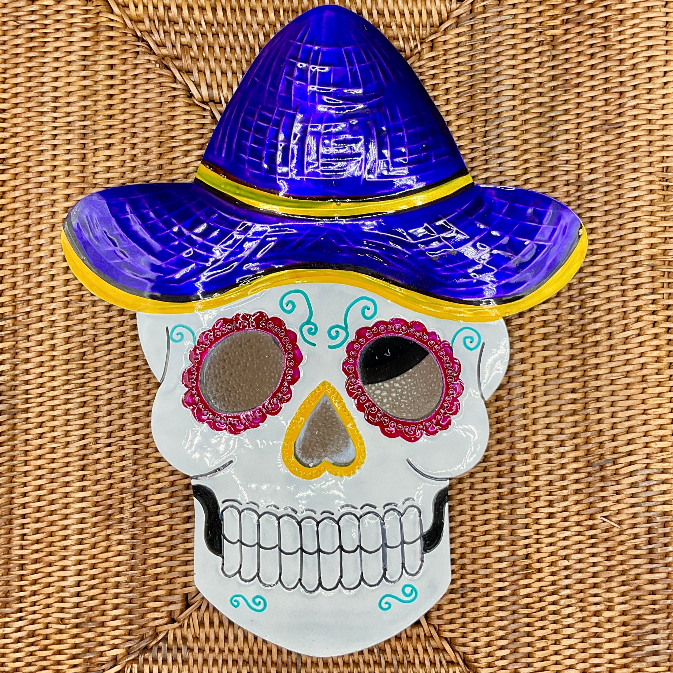 Mexikanischer Hojolata Calavera Kopf - handgefertigte Día de los Muertos Wanddekoration aus Mexiko