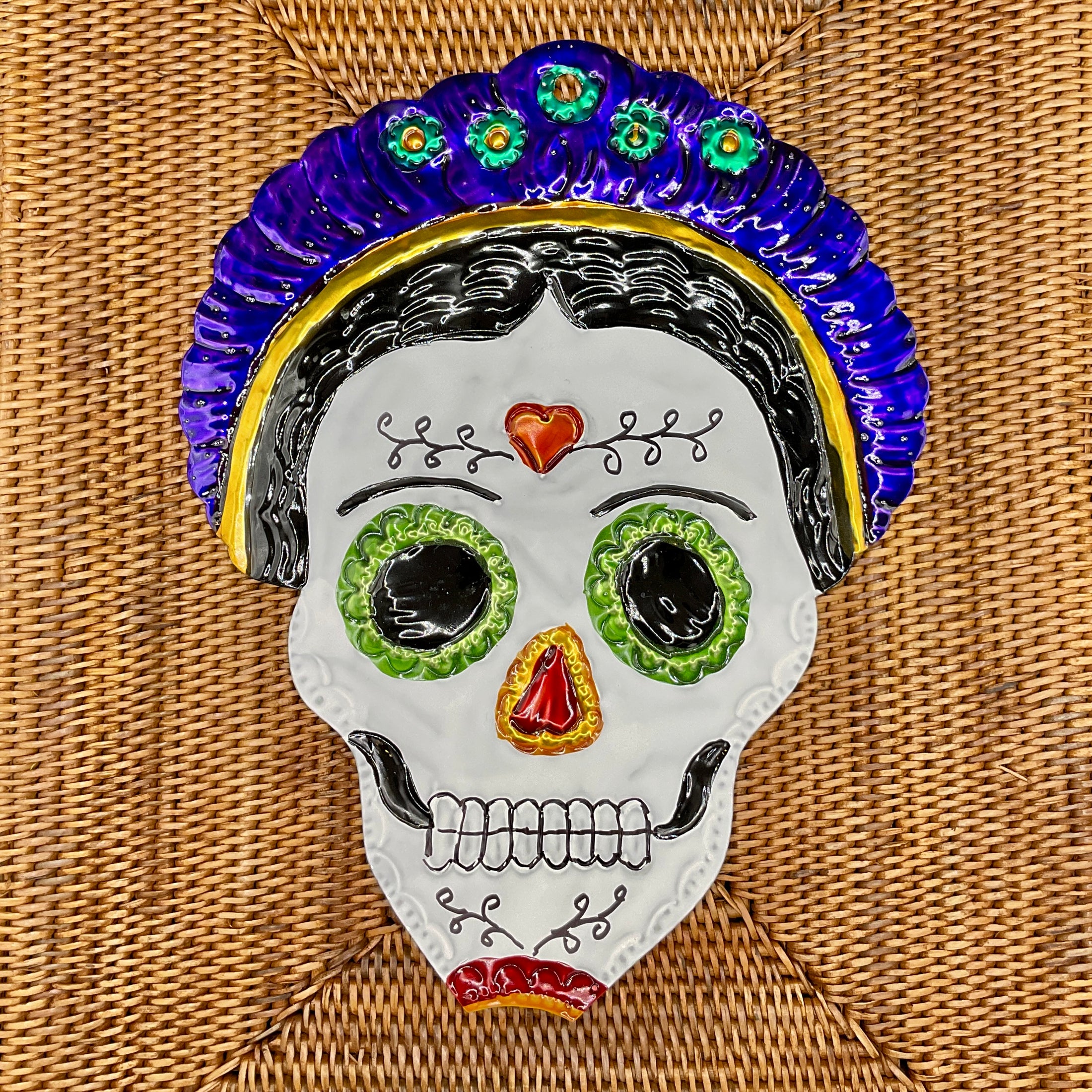 Mexikanischer Hojolata Calavera Kopf - handgefertigte Día de los Muertos Wanddekoration aus Mexiko