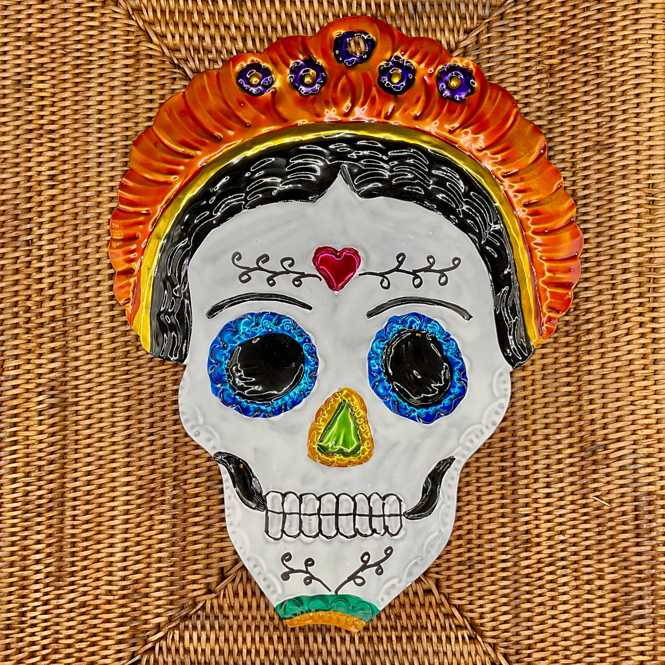 Mexikanischer Hojolata Calavera Kopf - handgefertigte Día de los Muertos Wanddekoration aus Mexiko