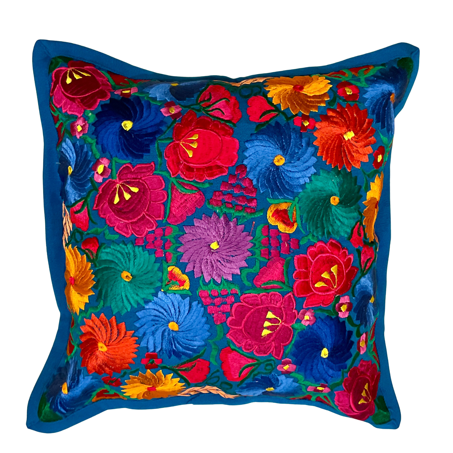 Handgewebte Kissenhülle mit Blumenstickerei – Bunt, 48x48 cm – Chichicastenango Design