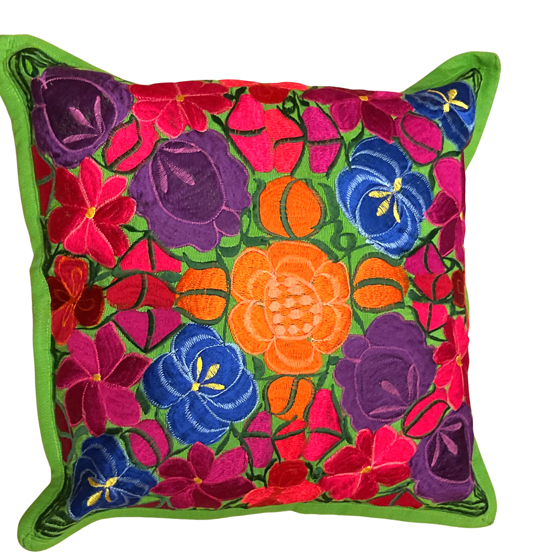 Handgewebte Kissenhülle mit Blumenstickerei – Bunt, 48x48 cm – Chichicastenango Design