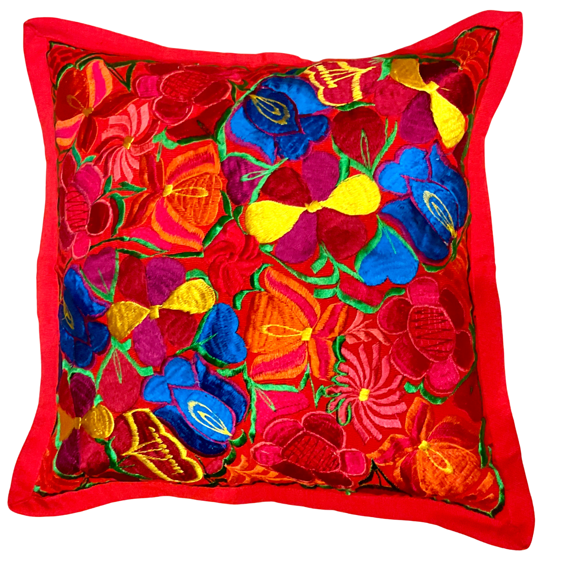 Handgewebte Kissenhülle mit Blumenstickerei – Bunt, 48x48 cm – Chichicastenango Design