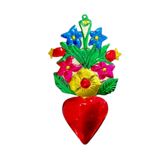 Großes, buntes Metallherz aus Mexiko – Wanddeko handgefertigt